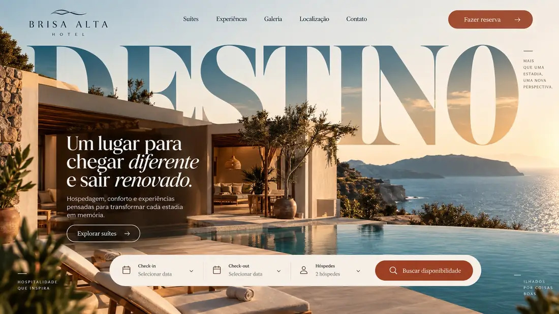 Estudo de site para hotel, com piscina ao pôr do sol
